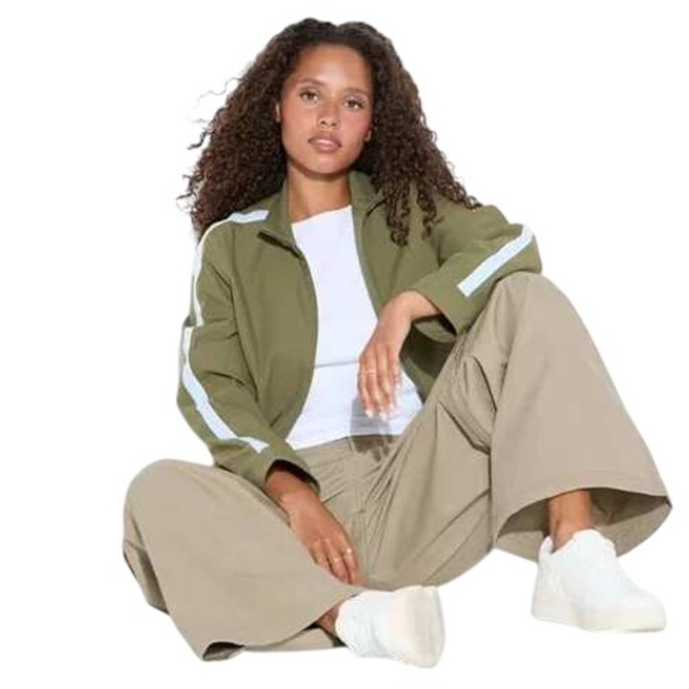 Wild Fable Olive Green Full Zip Side Stripe Mock Neck‎ Track Jacket Size XL